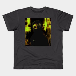 Portrait, digital collage and special processing. Like arabic. Cursed man with mouth mask. Green and yellow. Kids T-Shirt